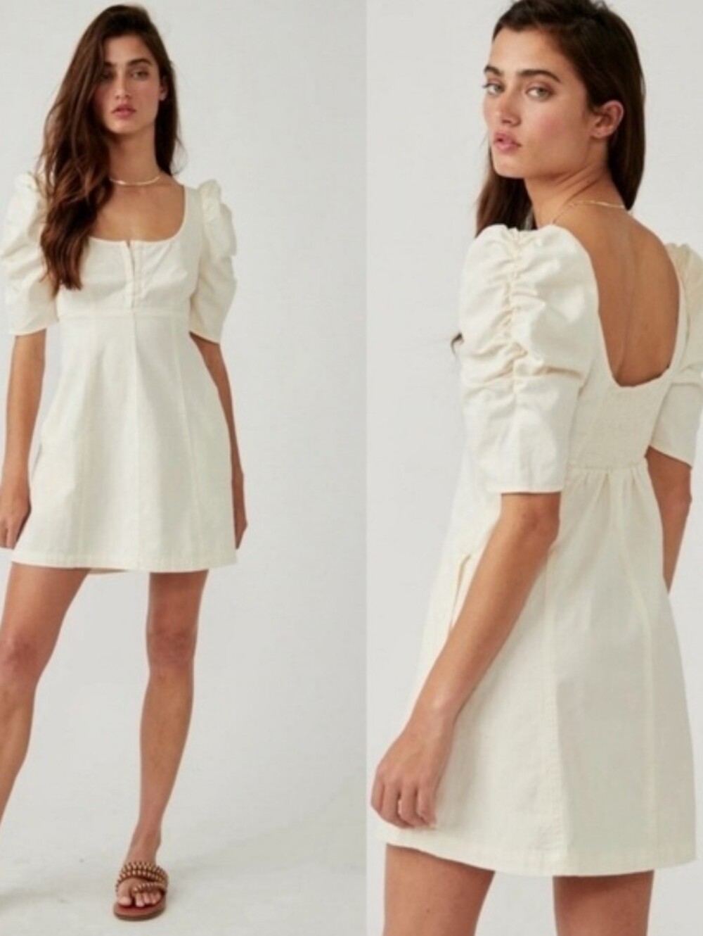 Free People Cheyenne Denim Mini Dress SzM Ivory
